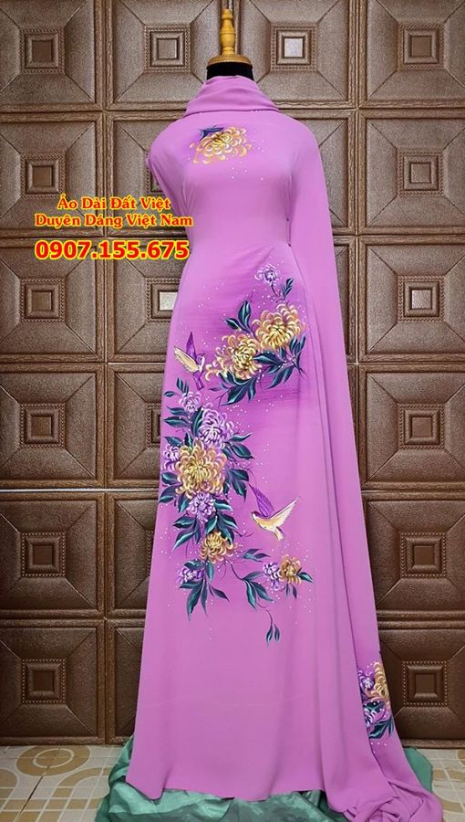 Vải Áo Dài Thái Tuấn Vẽ Hoa Cúc Đơn Giản AD VE151122_22 1